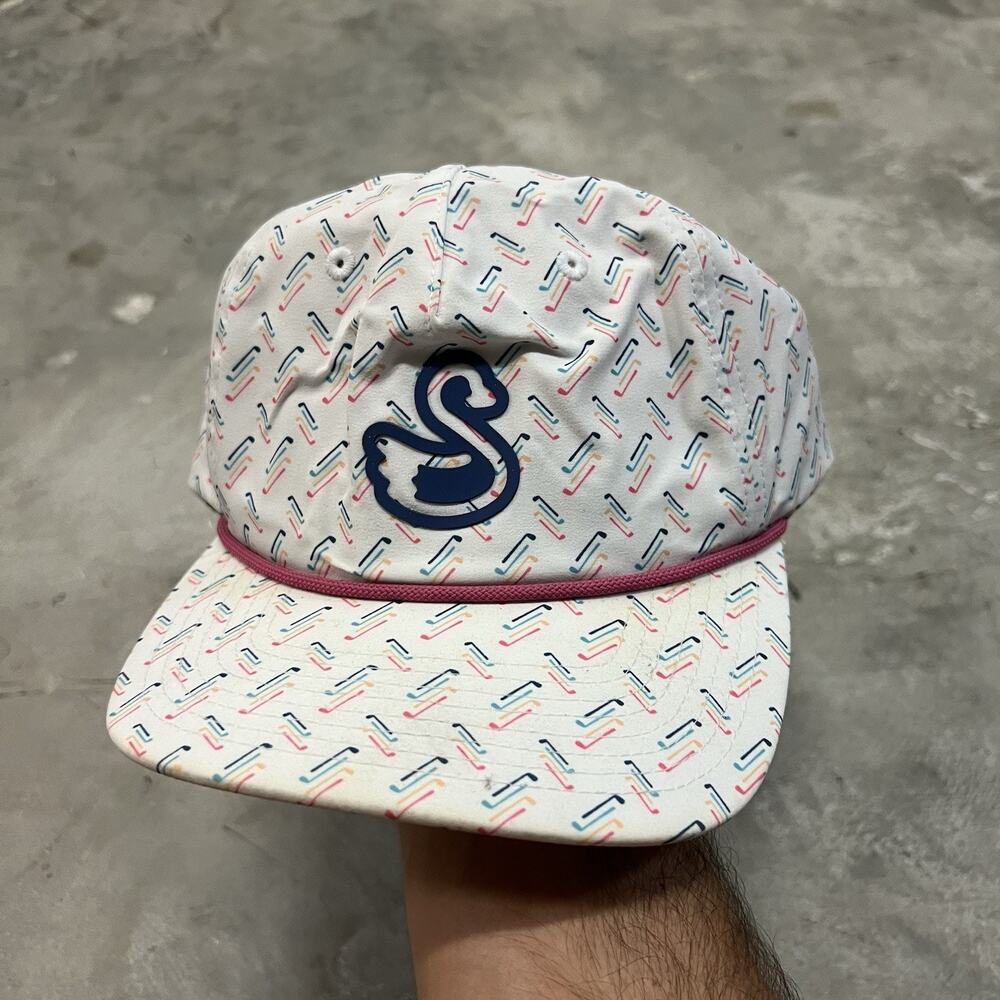 Swannies Golf Hat Cap One Size Snapback White Swan Logo Adjustable Pink Rope